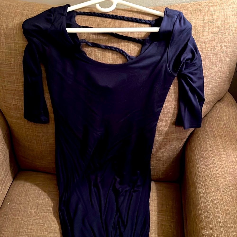 Super soft navy mini dress with braided back